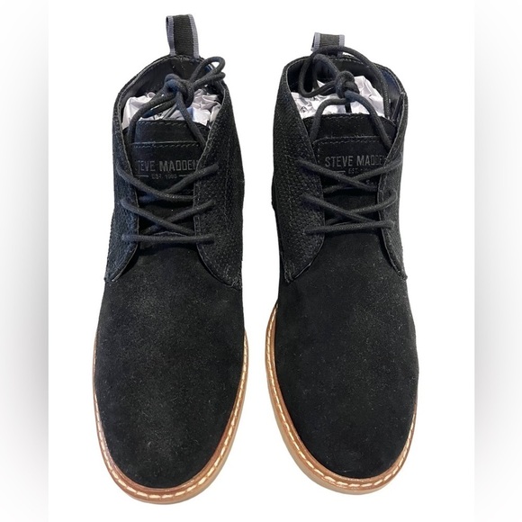 NEW Steve Madden Hardenn Men's Black Suede Leather Lace-Up Chukka Ankle Boots - Picture 3 of 13